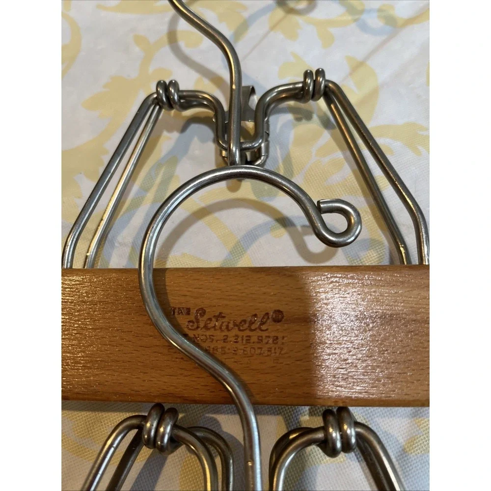 Vintage LOT of 3 SETWELL Wood Clamp Type Hangers for Pants Skirt Wooden